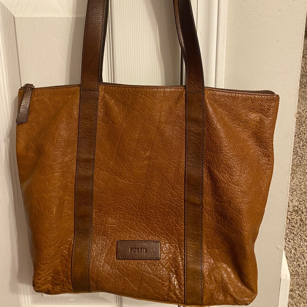 Fossil Leather Zip Tote Bag